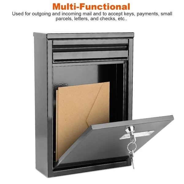 Wall Mount Mailbox Lockable Galvanized Iron Letter Post Box Locking Security Drop Box With 2 Keys For Outside Home Office