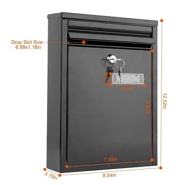 Wall Mount Mailbox Lockable Galvanized Iron Letter Post Box Locking Security Drop Box With 2 Keys For Outside Home Office