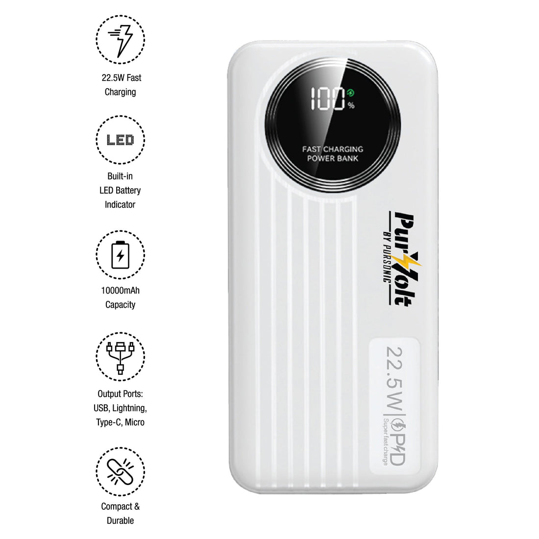Pursonic 10000mAh LED Fast Charging Power Bank