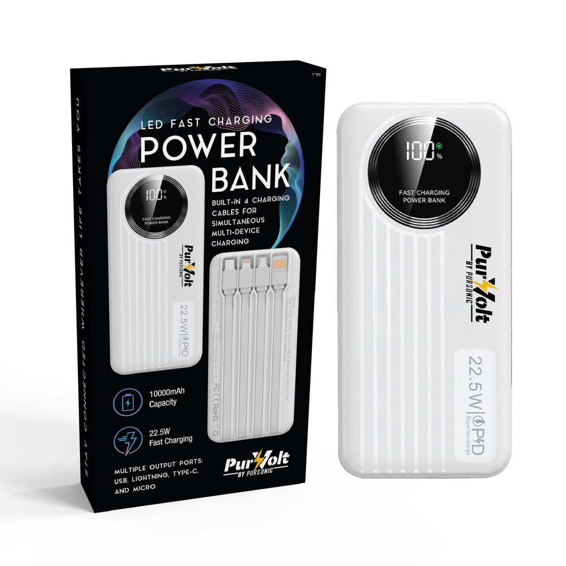 Pursonic 10000mAh LED Fast Charging Power Bank