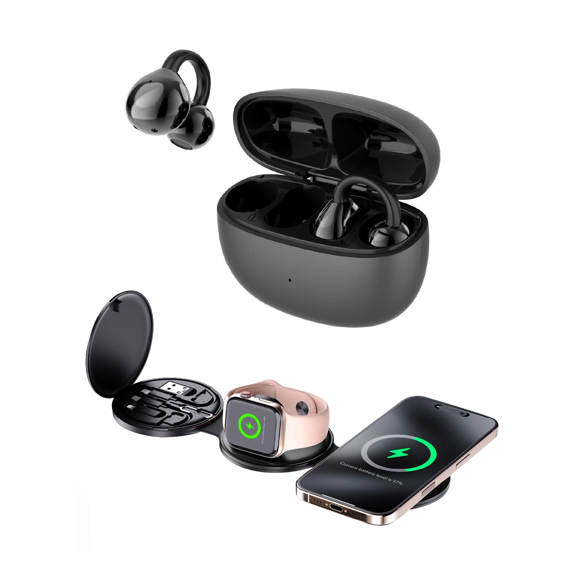 5-in-1 Folding Wireless Charging Station + True Earbuds