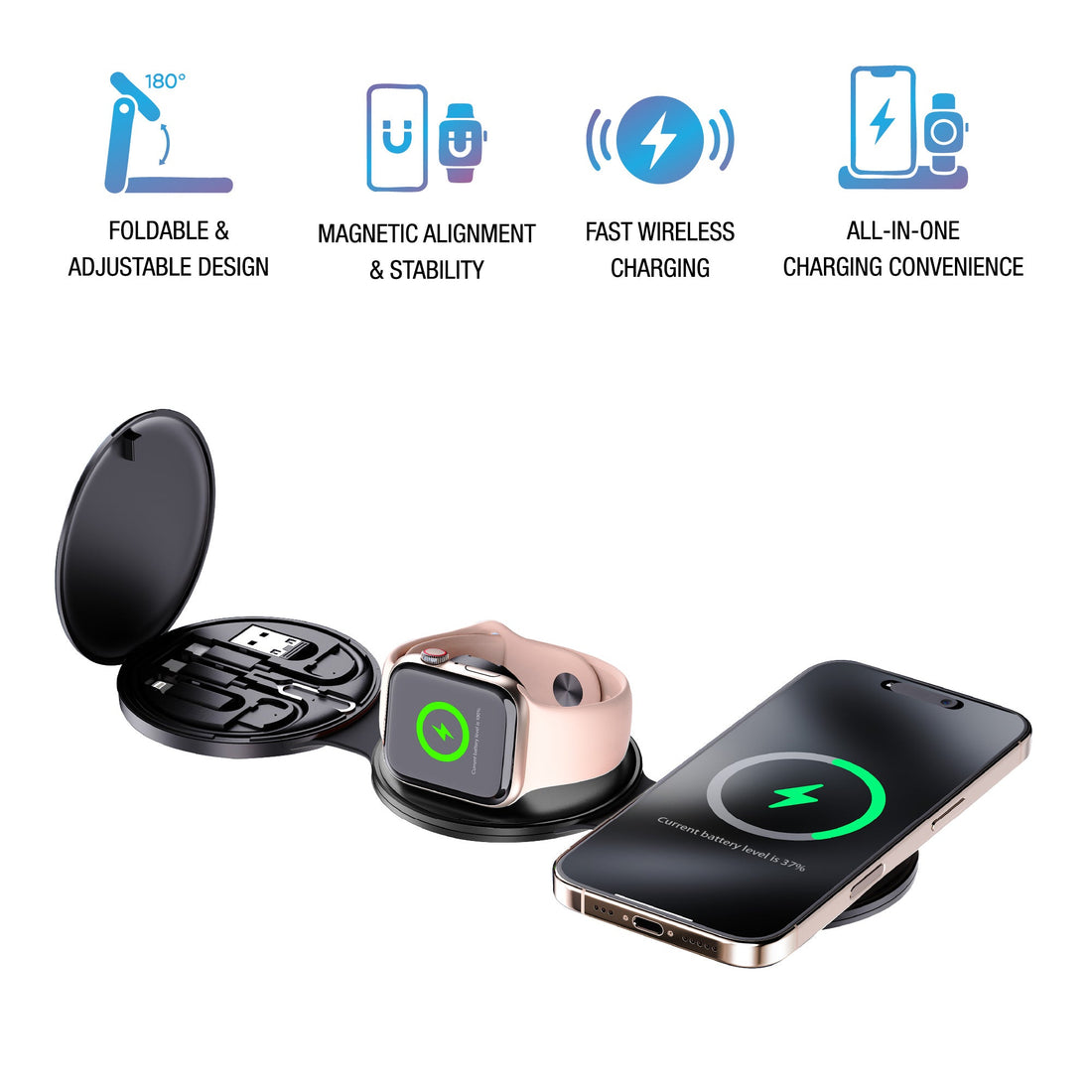 5-in-1 Folding Wireless Charging Station + True Earbuds