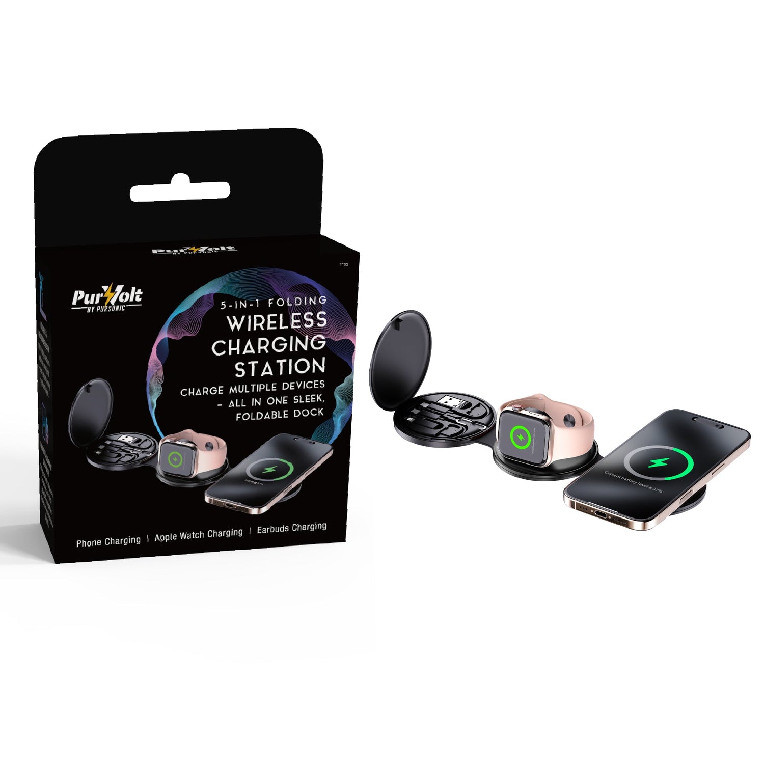 5-in-1 Folding Wireless Charging Station + True Earbuds