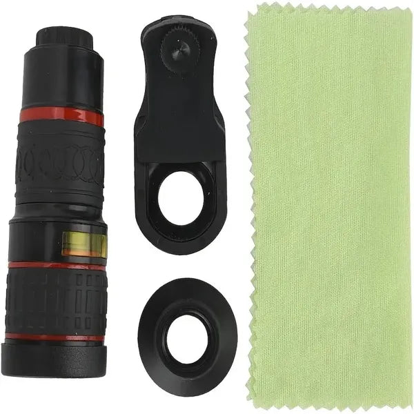 Mobile Phone Attachment Lens, Mobile Zoom Lens, Mobile Camera And Accessories, 8X, 12X, 20X, Smartphone And Tablet Long Focus Telephoto With Clip, Black